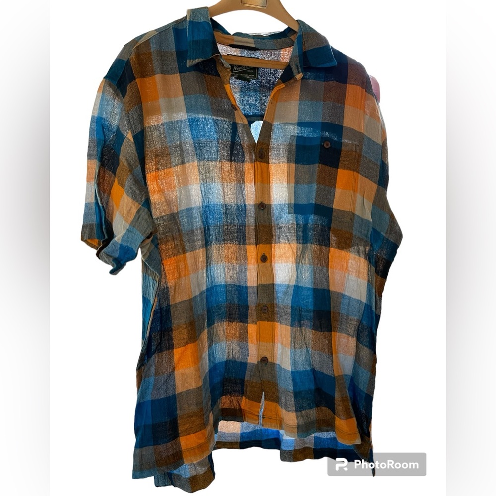 Woolrich Plaid Cotton Button Up Short Sleeve Shirt. Men's Large. Lightweight. - Picture 4 of 8